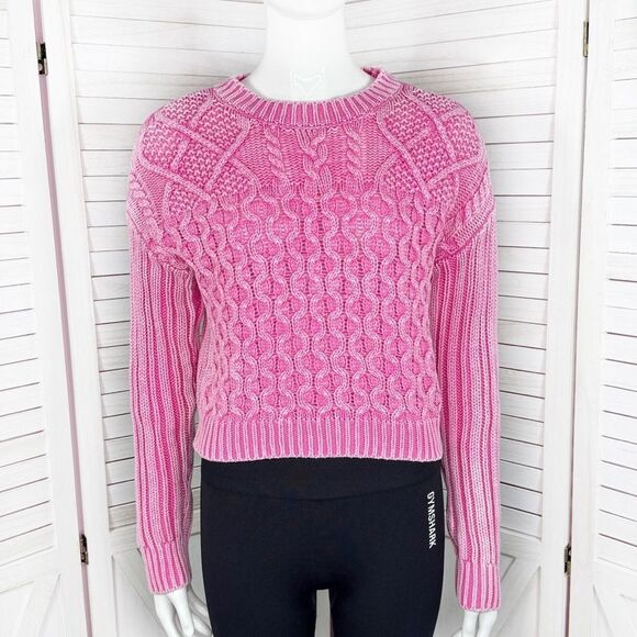 Aeropostale Cropped Cable Knit Sweater Distressed Pink XS - Picture 1 of 12